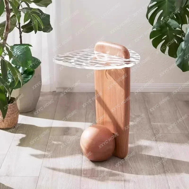 style living room solid wood corner table high-grade medieval water corrugated glass small coffee table