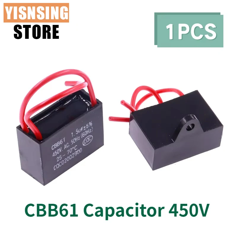 Capacitor CBB61 450vac para Início de Ventilador, Capacitores de Ventilador 450V 1UF/1.2UF/1.5UF/2UF/2.5UF/3UF/4UF/5UF/6UF/10UF