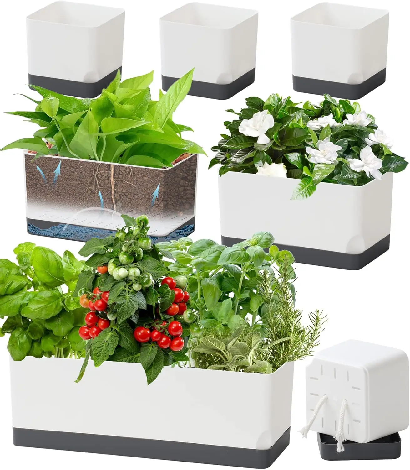 

Self Watering Planters Pots for Indoor Plants, 7 Pack 4+8+17 Inch Plastic Window Boxes Planters Herb Planter, Rectangle