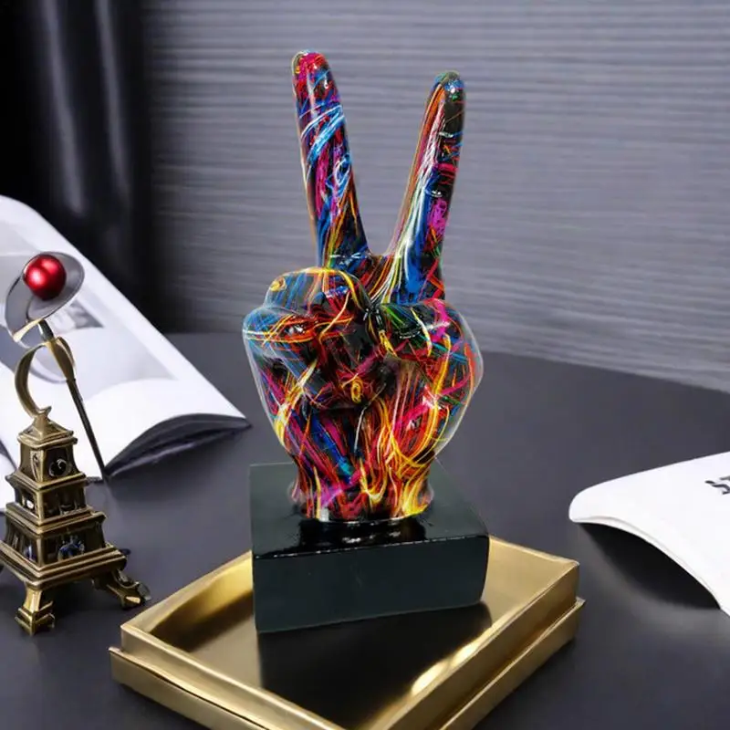 

Creative painted sculptures colorful graffiti gesture figurines peace sign decoration colorful thumb for home desktop decoration