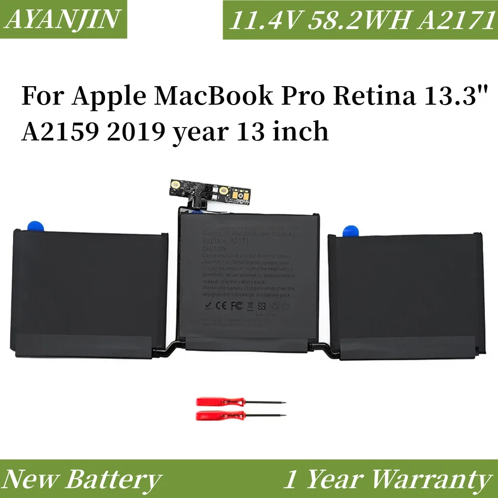 

Аккумулятор A2171 для ноутбука, 11,4 в, 58, 2 Втч/5103 мАч, для Apple MacBook Pro Retina, 13,3 дюйма, A2159, 2019 года, 13 дюймов, A2289, A2338, 2019, 2020