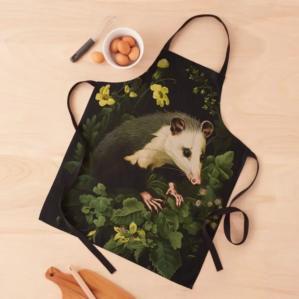 Opossum with Yellow Flowers Apron For Hairdresser Barista kitchen gadgets Goods For Home And Kitchen Apron