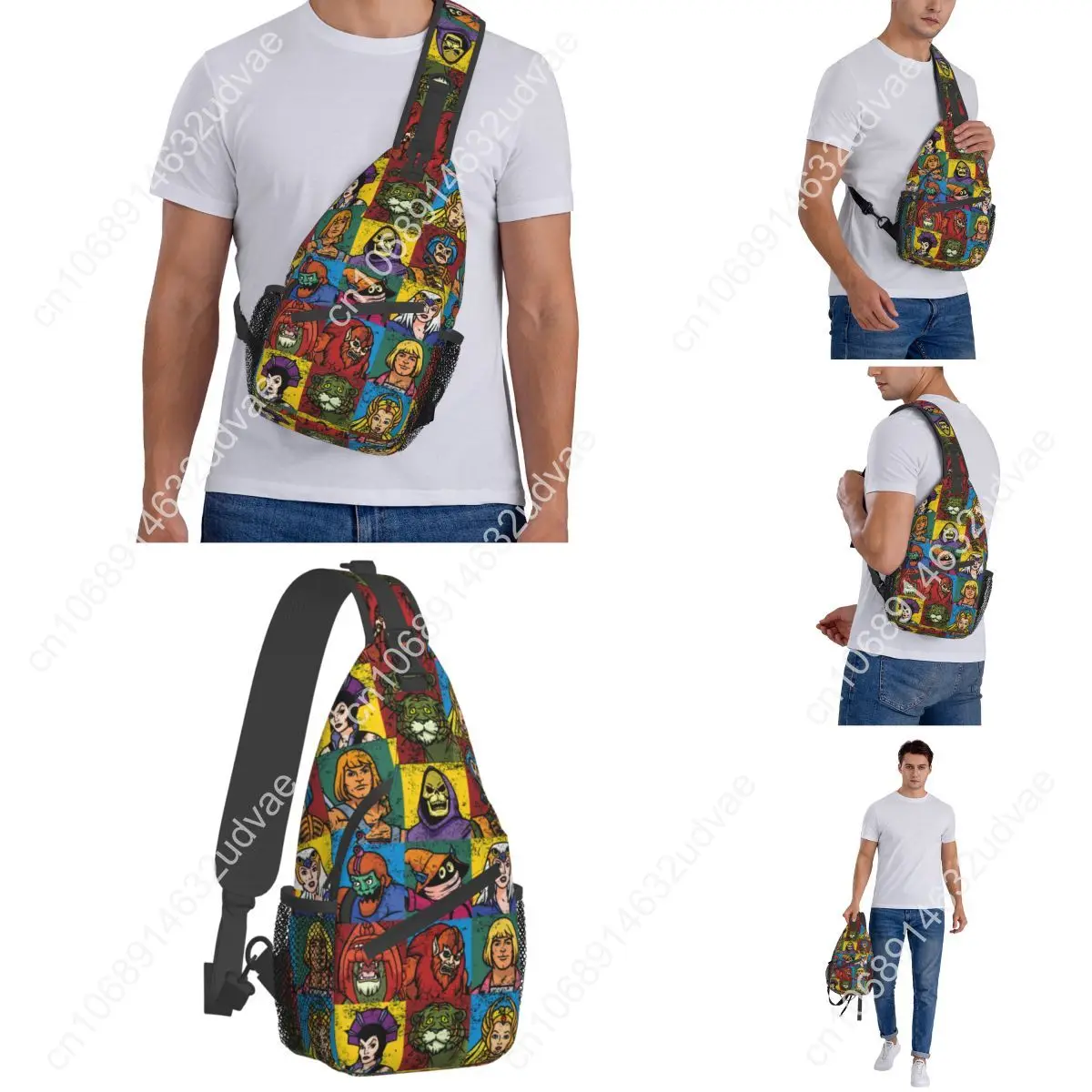 He-Man And Friends Crossbody Sling Bag Small Chest Bag Masters of the Universe Shoulder Backpack Daypack Hiking Travel Sports