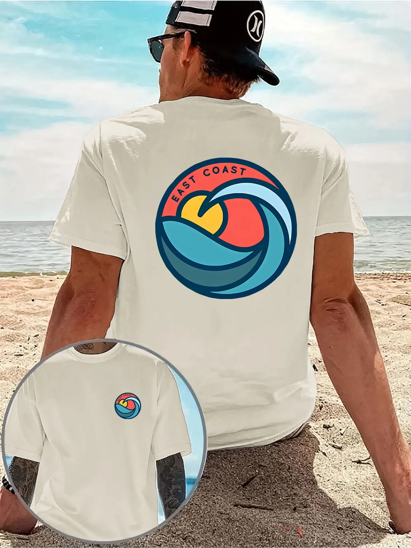 2026 Sommer Herren East Coast Wave Print T-Shirt – Doppelseitiges Grafik-T-Shirt für Strandurlaub, lässiges Kurzarm-Shirt