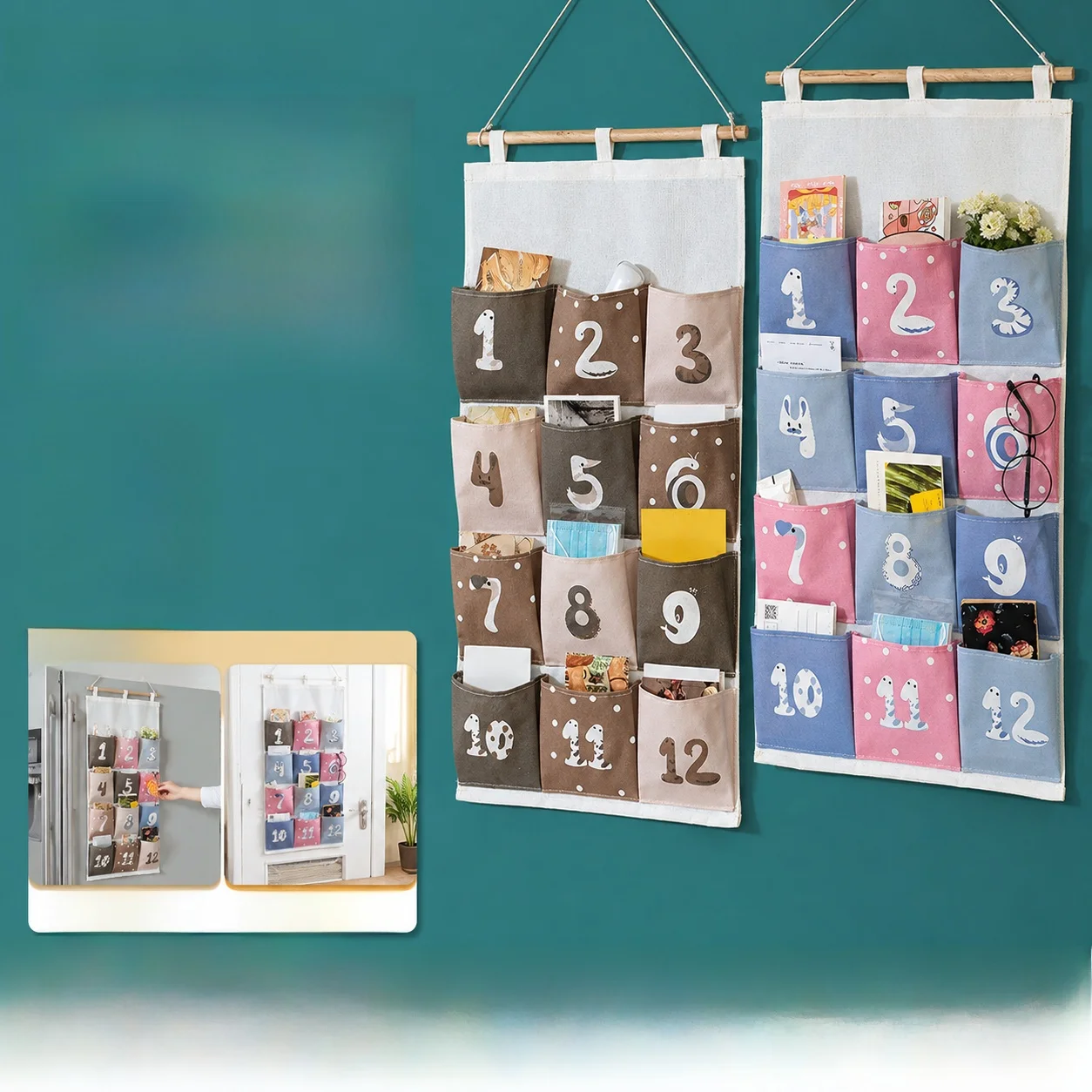 refrigerator-side-storage-bag-wall-mounted-mobile-phone-storage-pouch-cotton-material-nordic-style-home-organization-bag