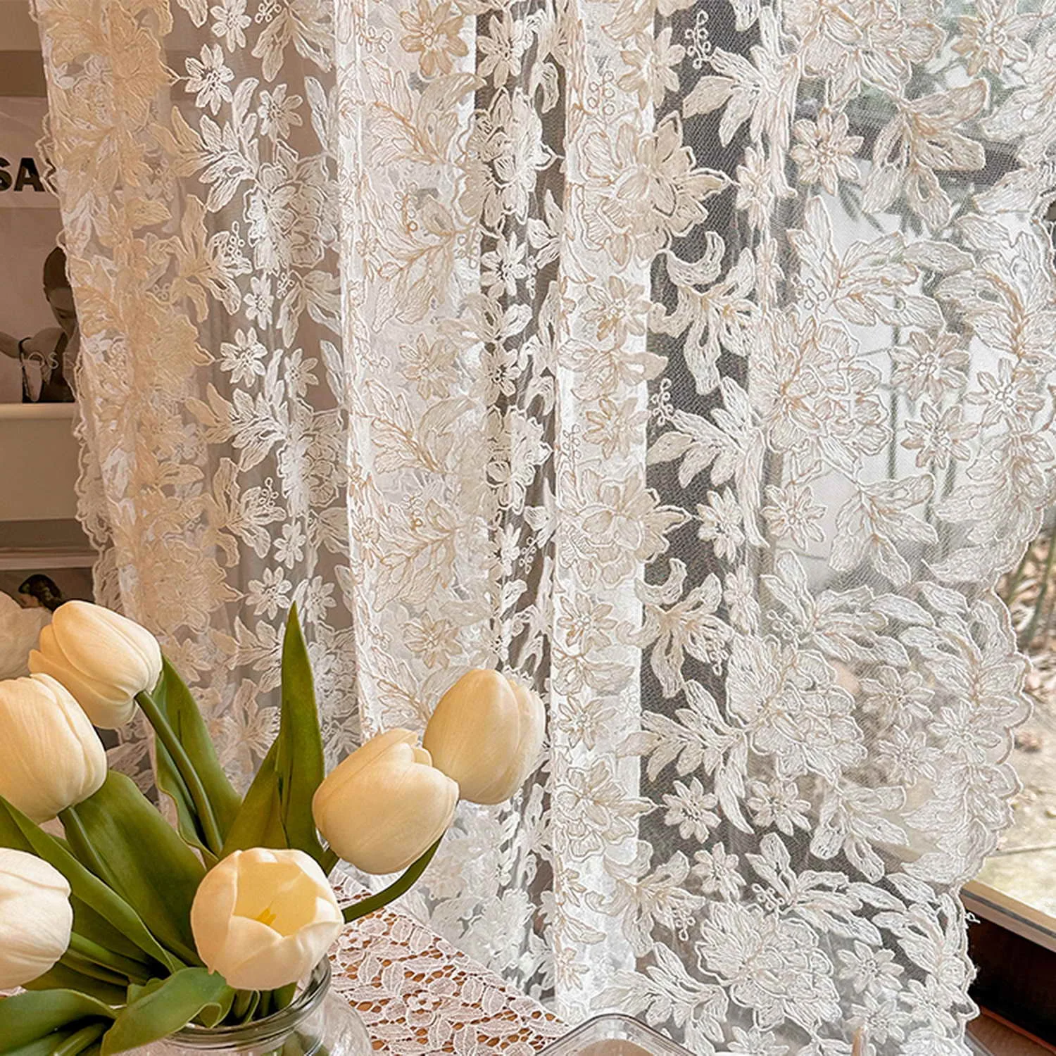 3D Flower Lace Curtains for Be - Home Office Romance avaliação e preço