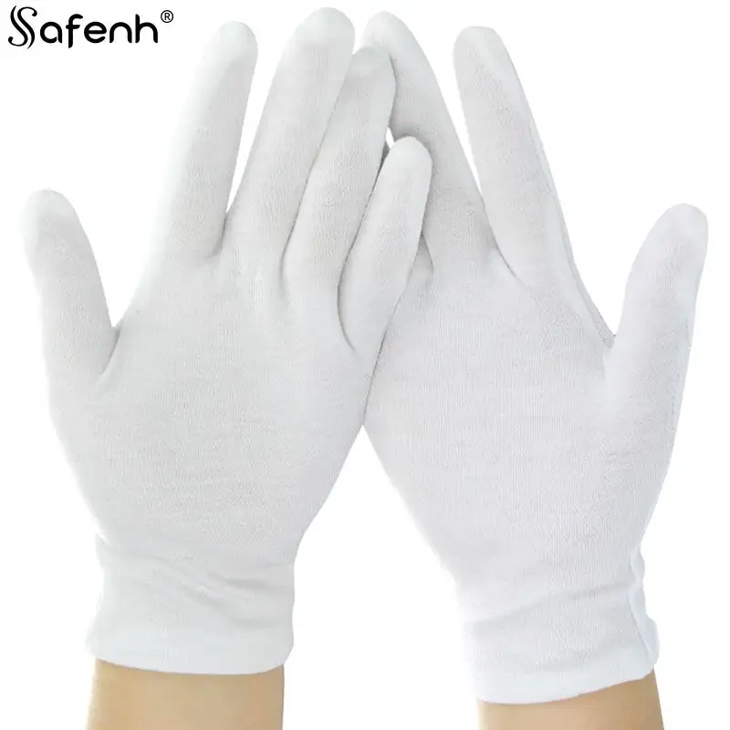 1 Pairs New Full Finger Men Women Etiquette White Cotton Gloves Waiters/Drivers/Jewelry/Workers Mittens Sweat Absorption Gloves