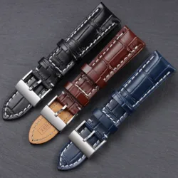 20mm 22mm 24mm black blue brown polished genuine leather watchband for Breitling men women pin buckle wrist watch strap