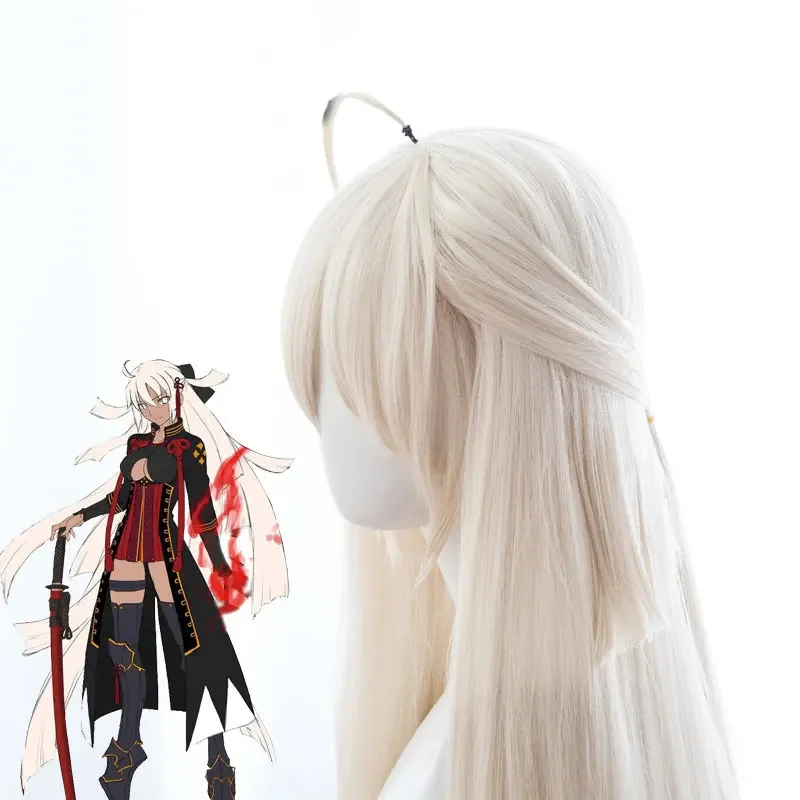 Fate/Grand Order Okita Souji Cosplay Wig for Women 120cm Long Straight Heat Resistant Synthetic Hair Majin Saber Wig Anime Beige