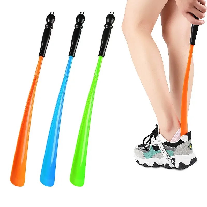New Long Handled Shoe Horns 47.5cm Hanging Ring Shoehorn Pregnant Woman Elderly Shoe Spoon Lazy People Shoe Spatula 1Pcs