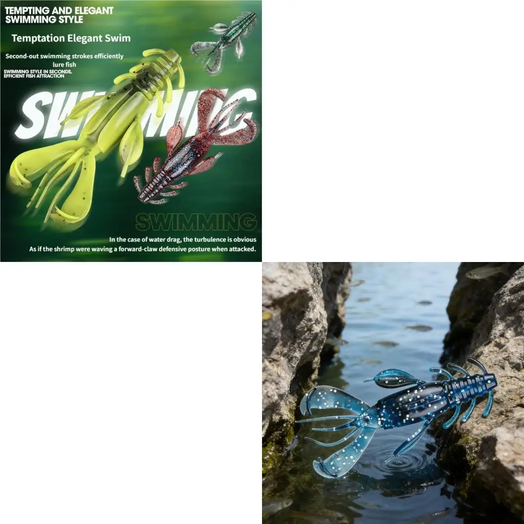 Q39E 4pcs Fishing Baits Lure 10cm 10g Shrimp Soft Baits Crawfish Lures