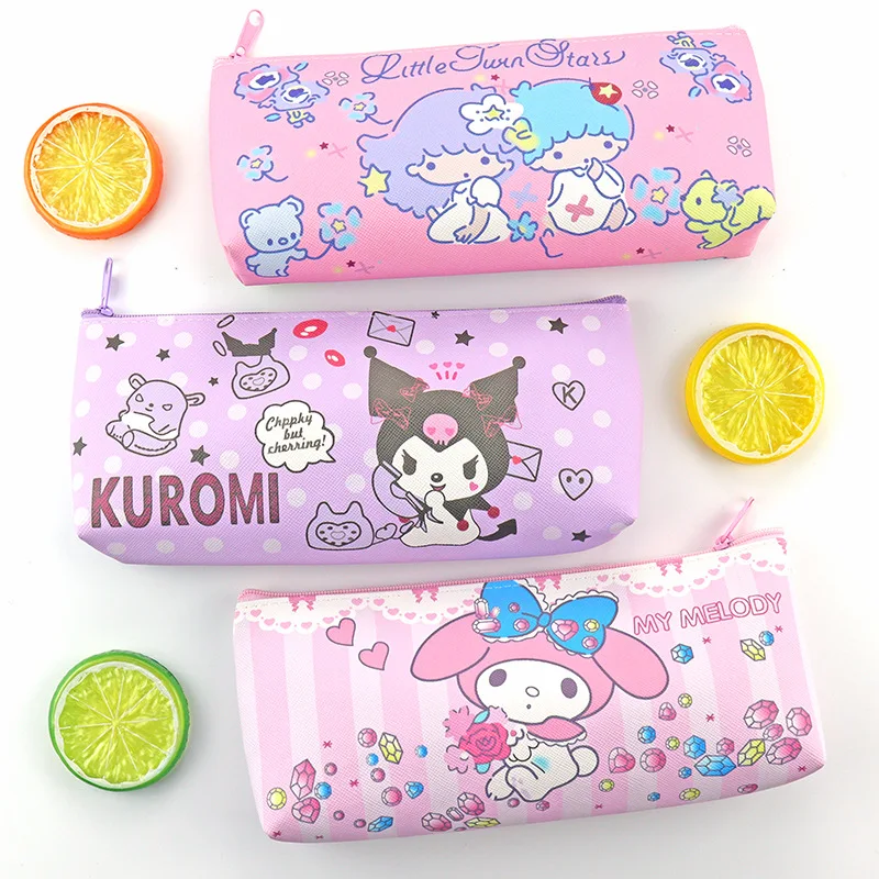 2024 Sanrio Stationery Bag Kawaii Mymelody Kuromi Cinnamoroll Student Cartoon PU Stationery Storage Bag Children\\\'s Pencil Bag