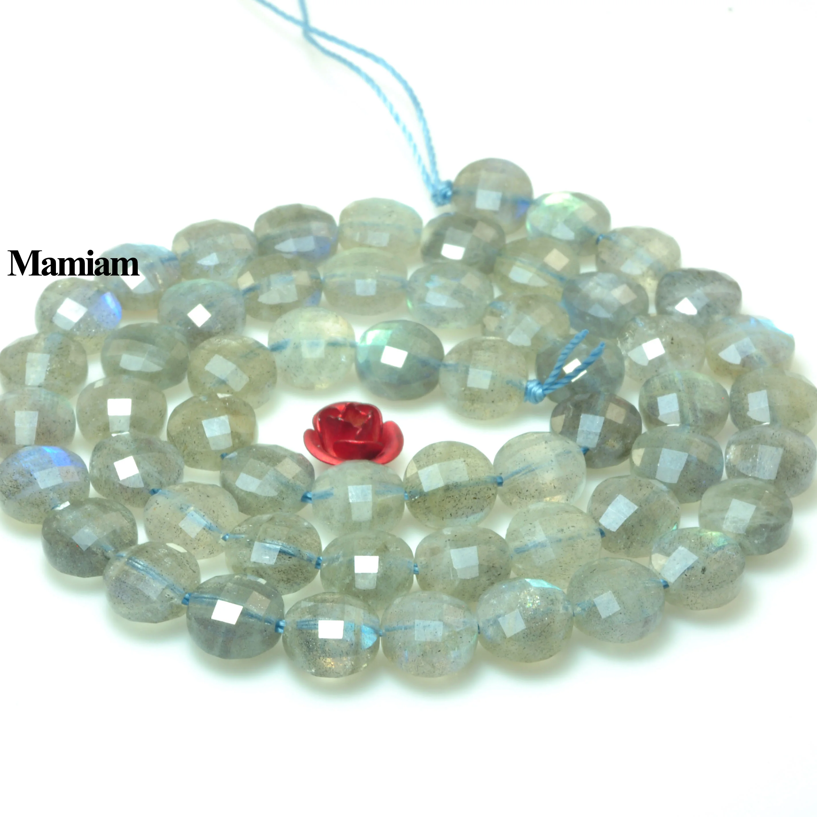 Mamiam Natural Blue Flash Labradorite Faceted Flat Round Coin Beads 4mm 5mm Stone Diy Bracelet Necklace Jewelry Making Design