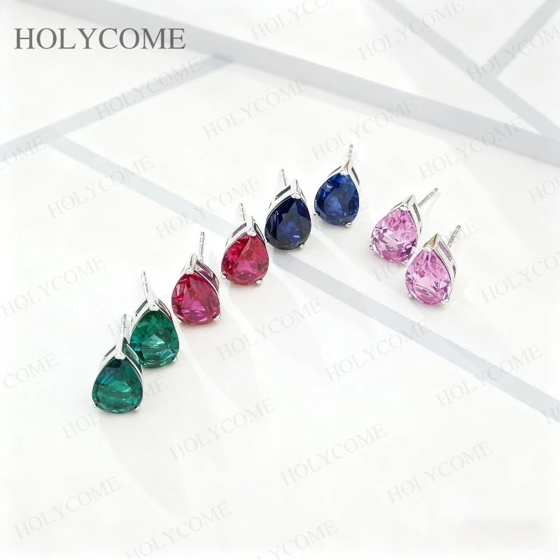 

Custom Earrings Pear Cut 3-Prongs Earrings Lab Grown Columbia Ruby Sapphire Padparadscha 925 Sterling Silver For Wedding Jewelry