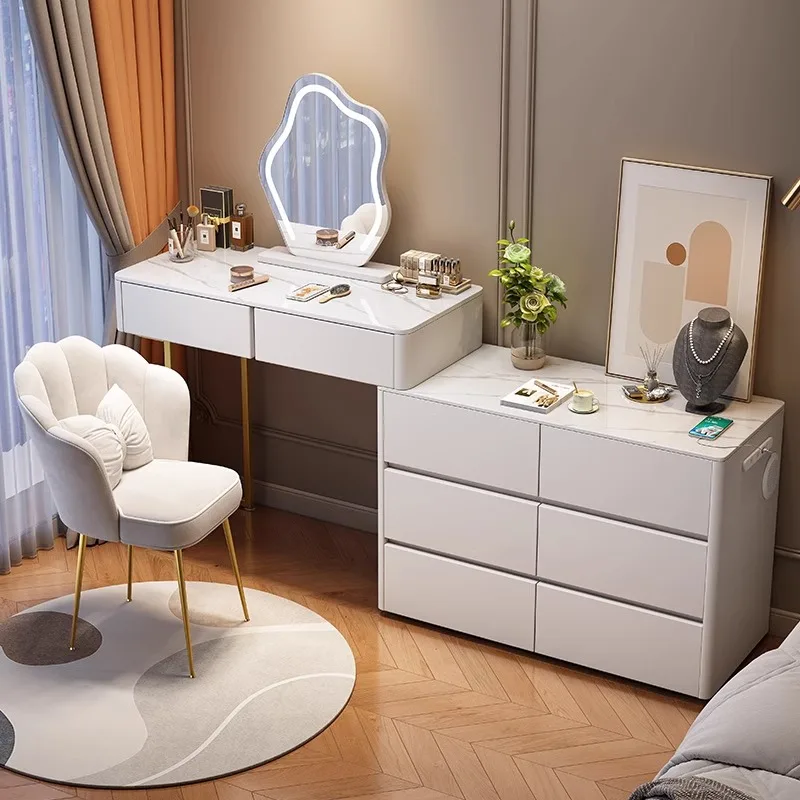 

Modern Luxury White Wooden Marble Dresser Sets With 3 6 8 Drawers Mirror Lights Bedroom Make up Organizer Storage Furniture