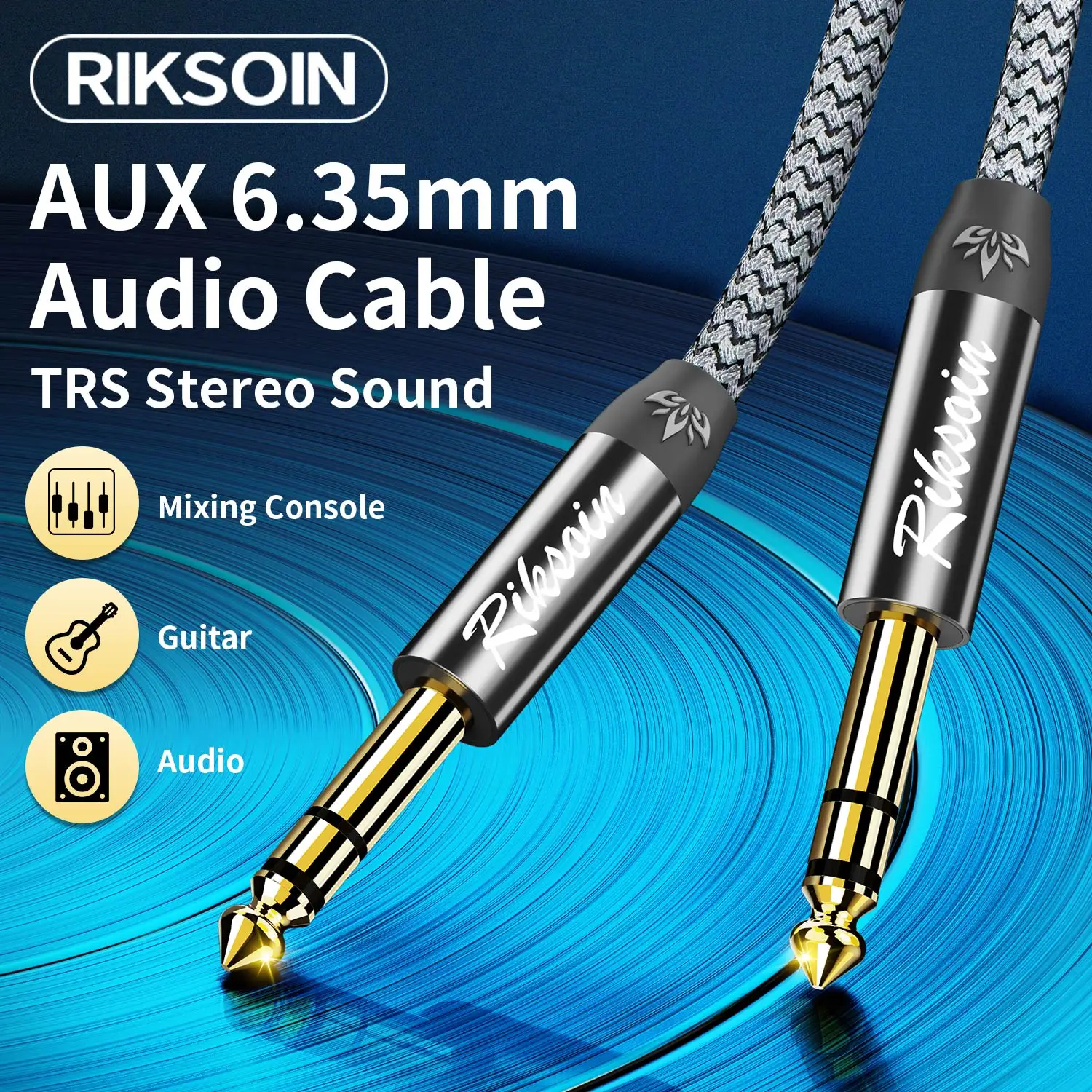 RIKSOIN 1/4 Inch TRS Instrument Cable, Straight 6.35mm Guitar Bass AMP Cord, 6.35mm Male Jack Dual Channel Stereo Audio Balanced