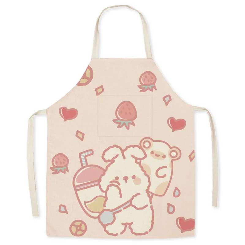 Aprons for Women Linen Sleeveless Bear Bunny Apron Cartoon Cute Apron Kitchen Housework Fashion Cleaning Antifouling Aventais