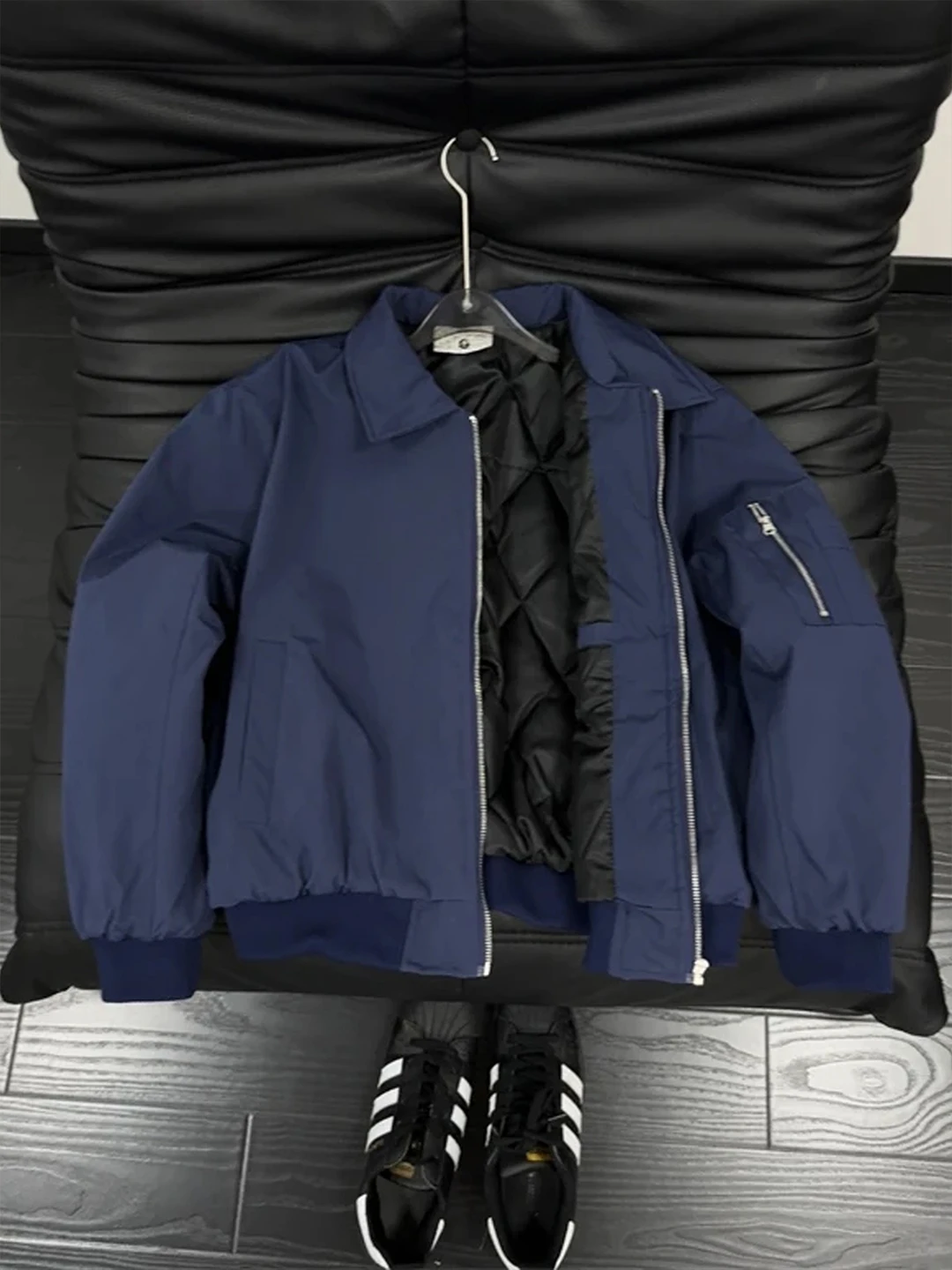 

Thiened Cotton Flight Jaet American Sle Men's Winter Coat ort Cleanfit Baseball Vest k Blue Polyester Fiber Long S...