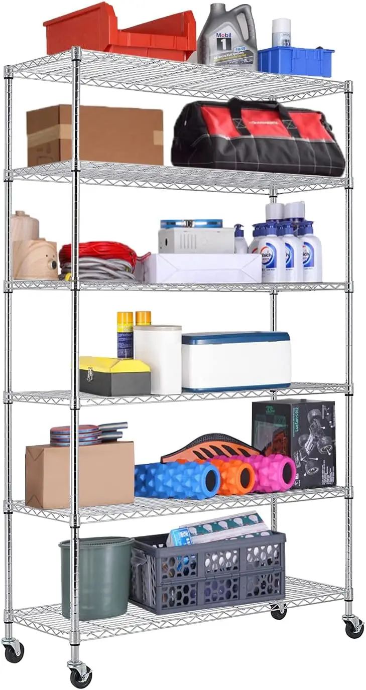 48 Lx18 Wx72 H Wire Shelving Unit Heavy Duty Height Adjustable NSF Certification Utility Rolling Steel Commercial Grade