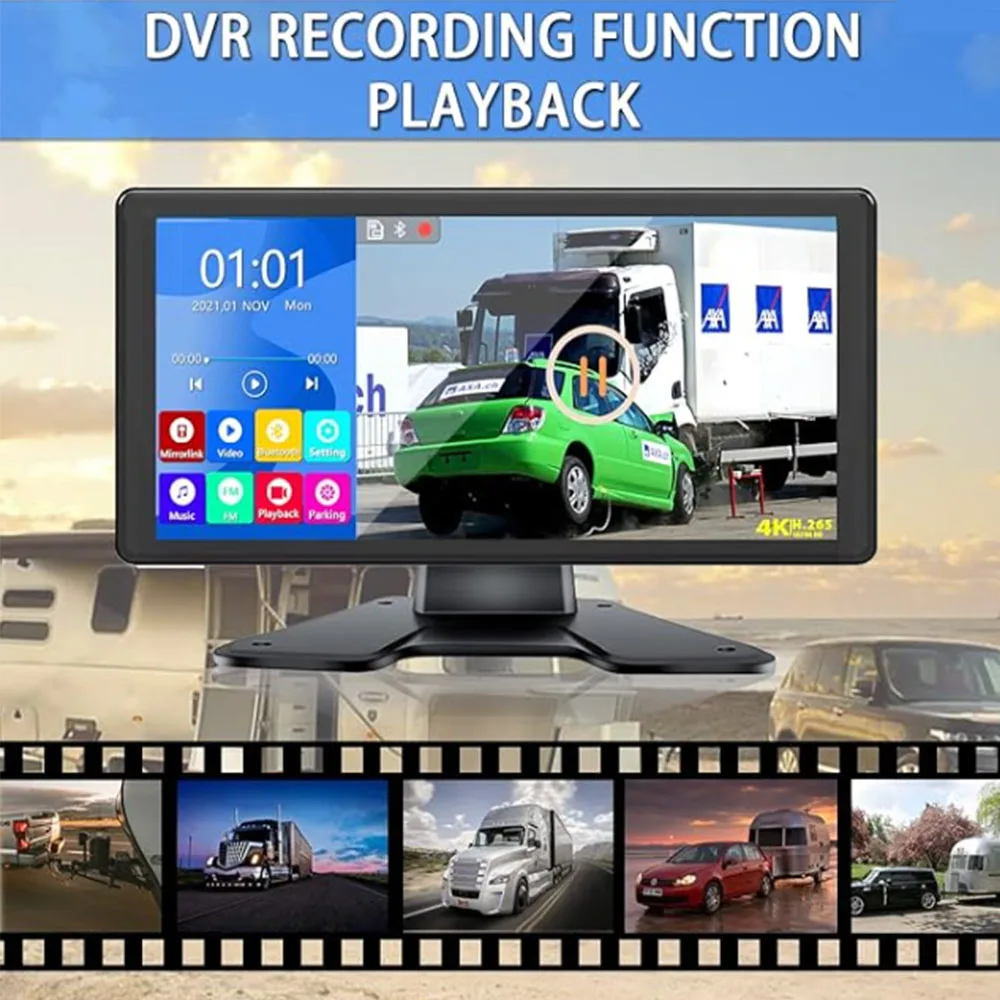 شاشة 10.36 بوصة تعمل باللمس 4 قنوات شاشة مقسمة للسيارة MP5 DVR مع كاميرا احتياطية AHD لـ RVs/الشاحنة/الحافلة/التقاطات/المقطورة