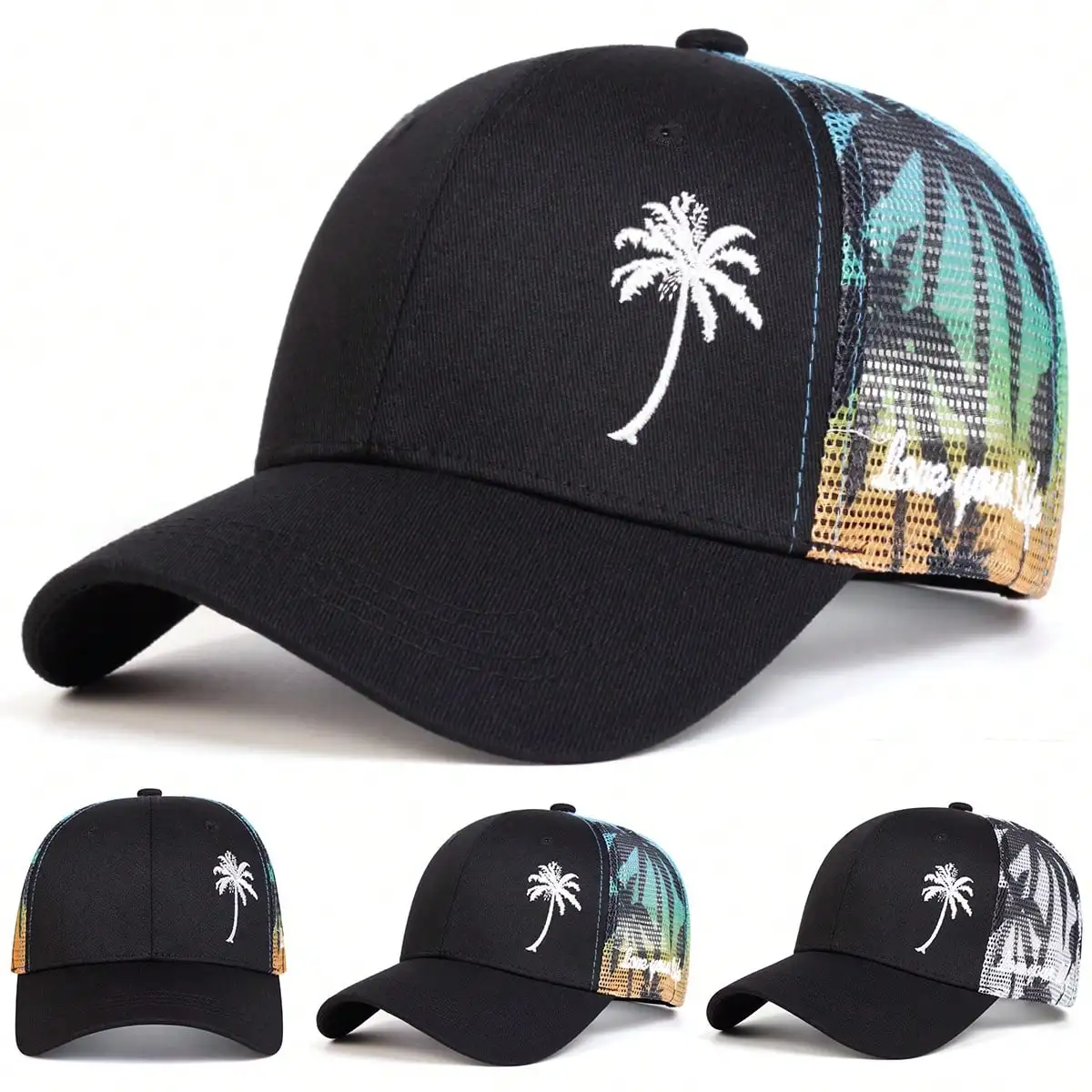 Herren-Sonnenschutz-Casual-Mesh-Kappe mit Kokosnussbaum-Motiv, Trucker-Mütze, Gorras de Béisbol, Moto GP Baseballkappen für Männer