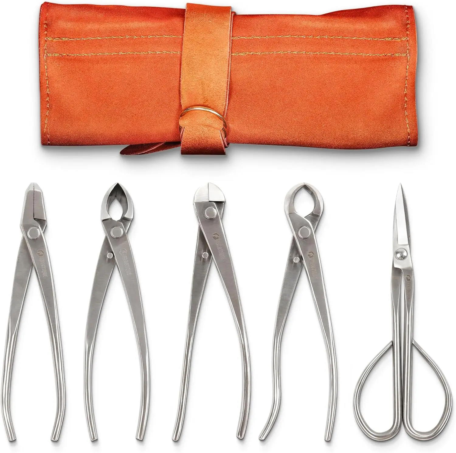 Bonsai Tool Set - 5-Piece Stainless Steel Bonsai Tools With Genuine Leather Case, Bonsai Scissors, Branch Cutter, Wire Cutter,