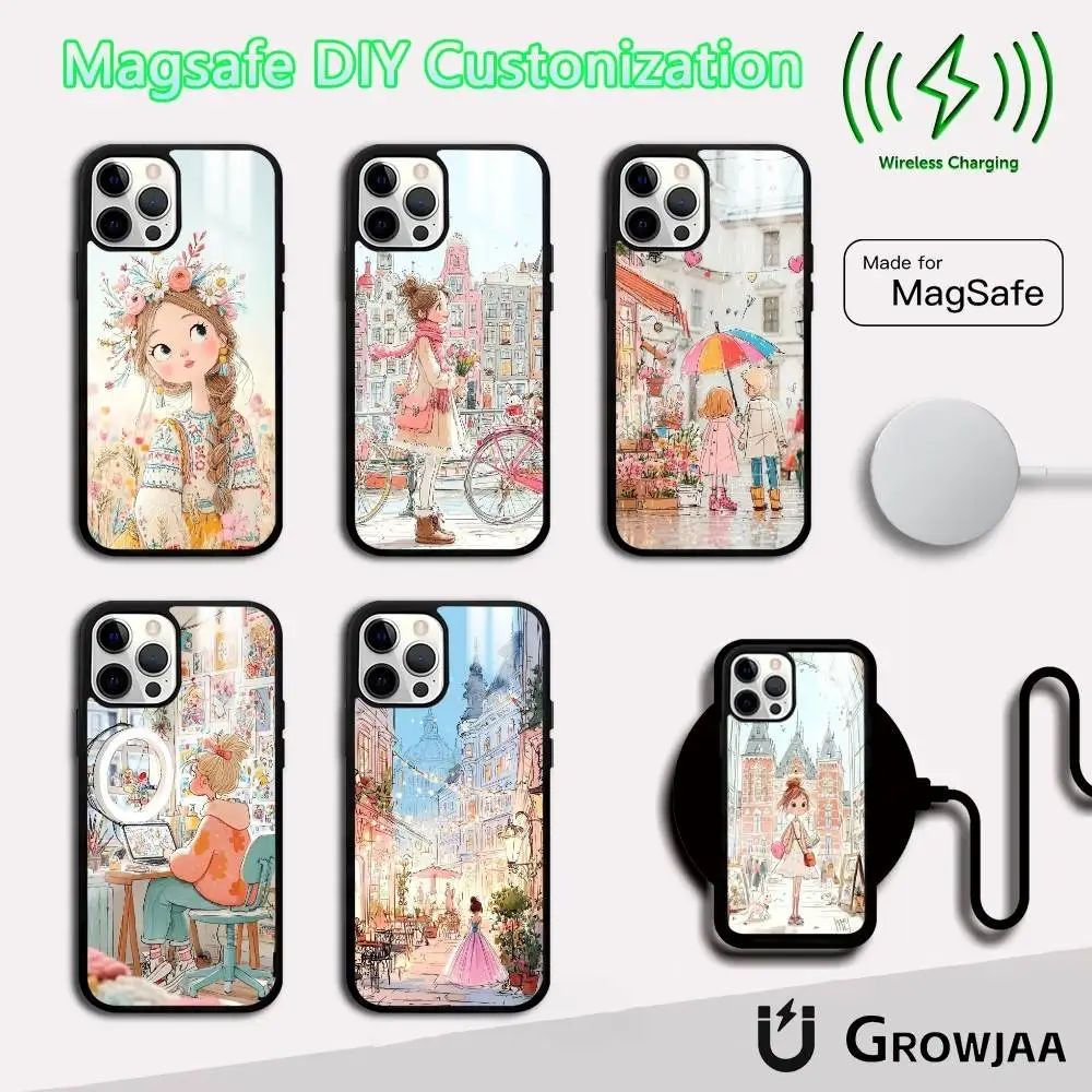 

Cute Pink Girlish Heart Phone Case For IPhone 16 15 14 13 12 11 Pro Max Plus Mini Magsafe Mirror Wireless Magnetic Funda