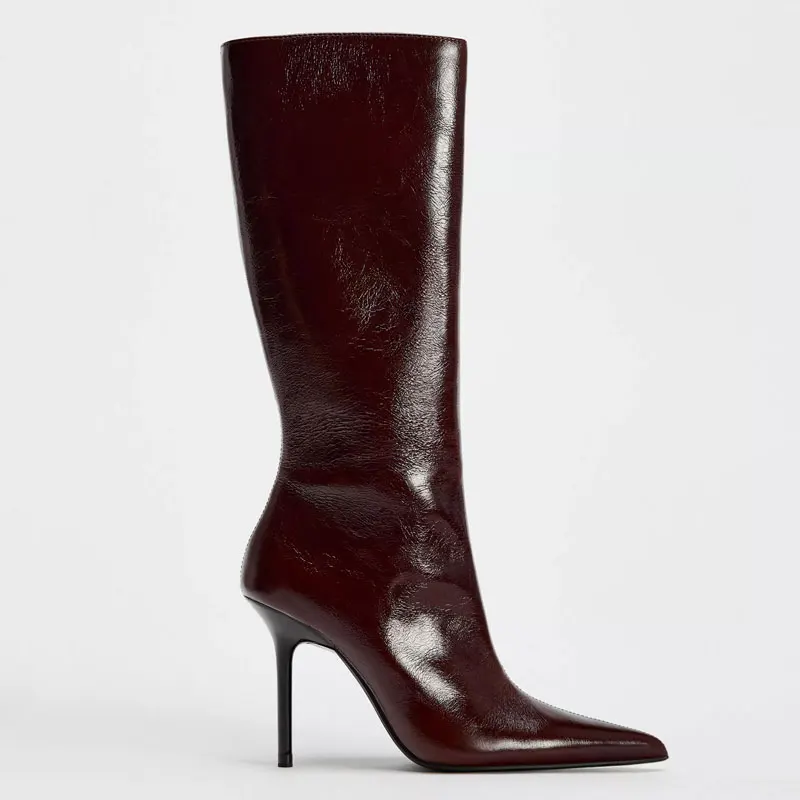 Nuevas botas puntiagudas para Mujer, botas hasta la rodilla con cremallera lateral, botines de Mujer para fiesta, tacones altos, botas de tubo largas para Mujer