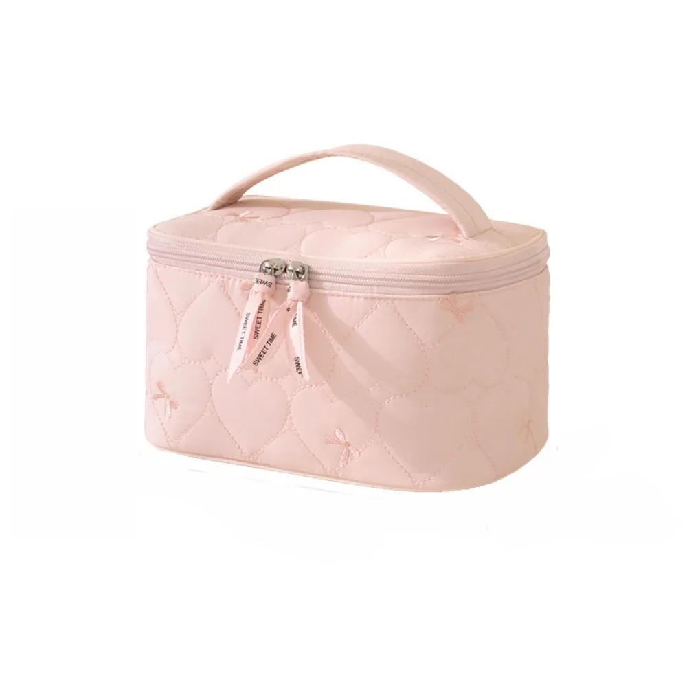 Large Capacity Women Makeup Bag Heart Print Waterproof Travel Washroom Bag Double Zipper Handheld Cosmetics Storage Bag Toilet