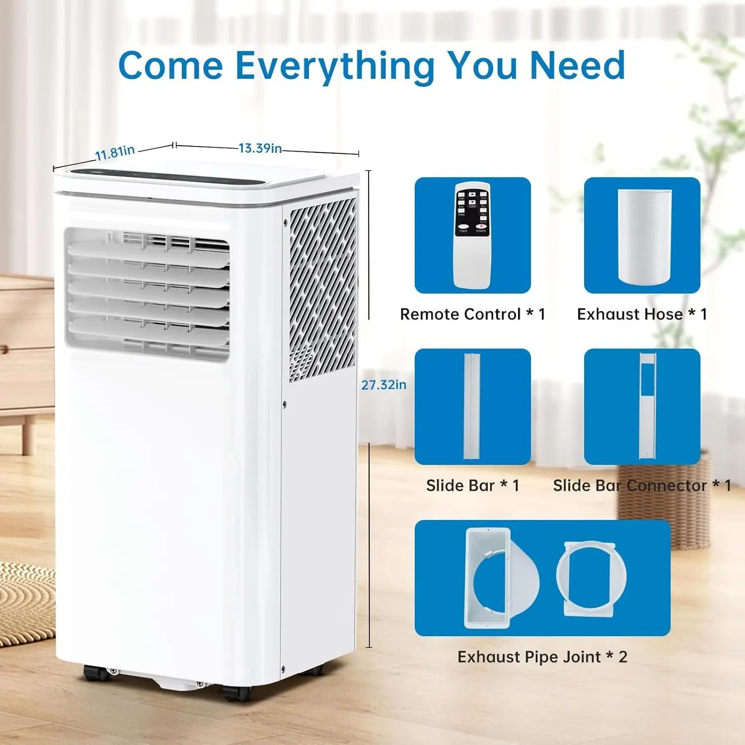 Compact portable AC with caster wheels