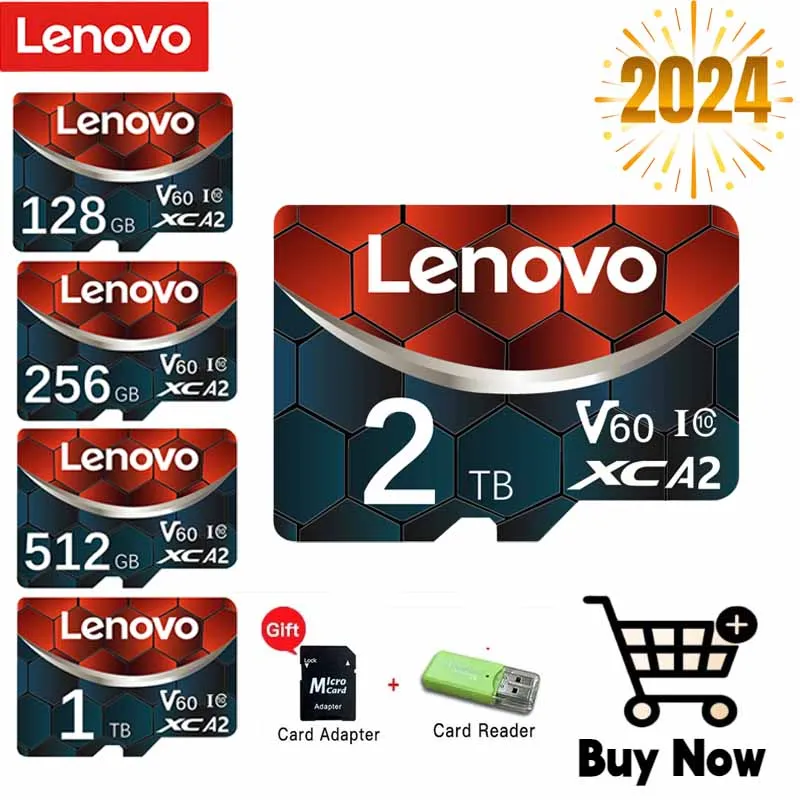 Lenovo Micro TF SD Card 1/2TB Memory Card 512GB Class 10 Micro TF A2 High Speed Flash TF Cards 256GB 128GB C10 For Mobile Phone