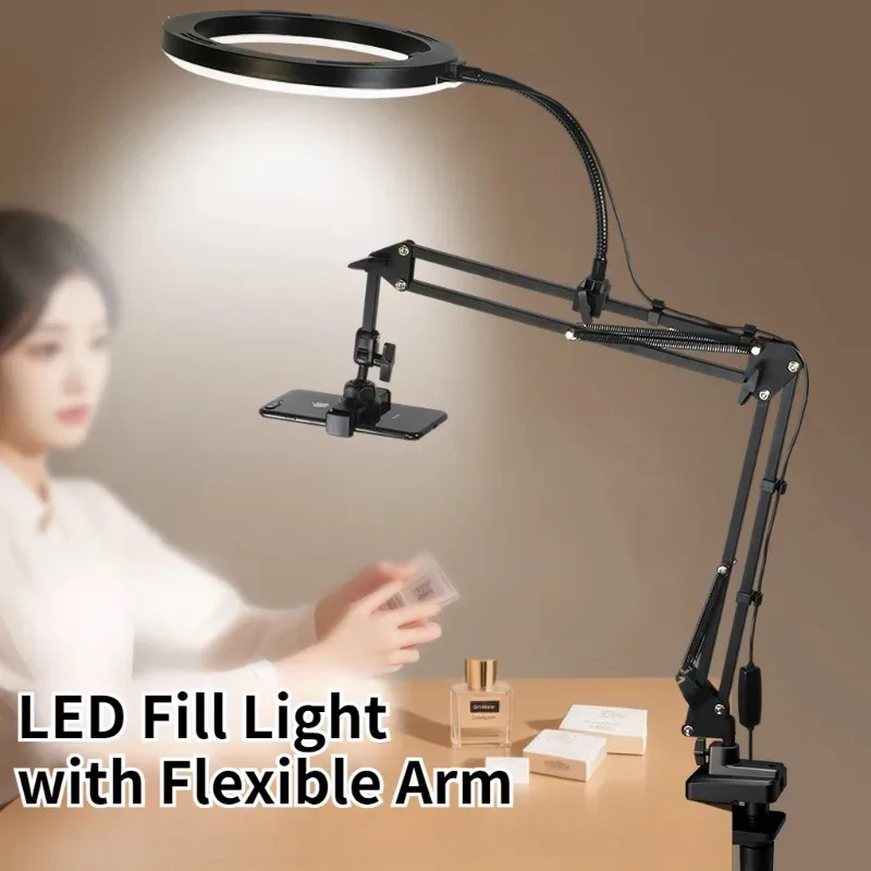 Led Fill Light Live Stand Mobile Phone Overhead Lighting Fixed Shooting Camera with Instructi Recording Video Selfie Stick