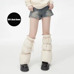 2025 Winter Women Warm Puffer Leg Warmers Drawstring Split Flared Boot Cuffs Knee Socks Insulated Padded Leg Sleeves