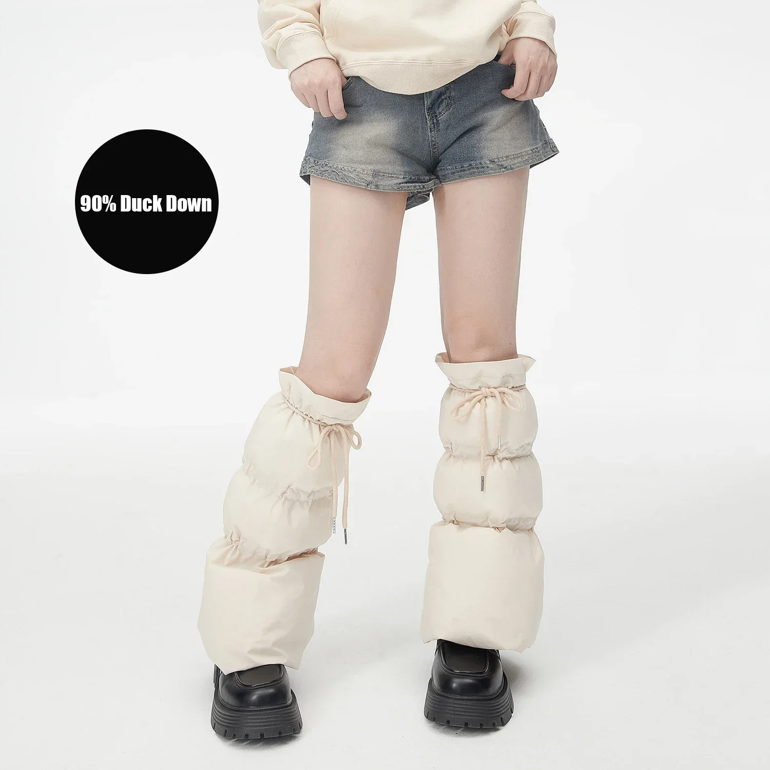 2025 Winter Women Warm Puffer Leg Warmers Drawstring Split Flared Boot Cuffs Knee Socks Insulated Padded Leg Sleeves