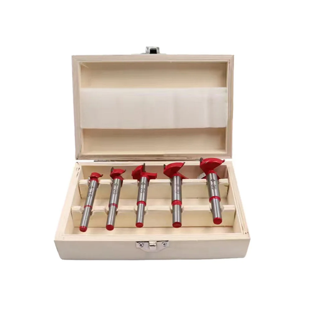 5Pcs 15-35mm Dowel Drill Bit Set Steel Adjustable Depth Stop Dowel Drill Wood Drill Set For Woodworking Plywood Hole Making Tool