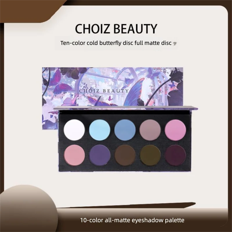 CHOIZ BEAUTY Ten-color Eyeshadow Cold Butterfly Full Daily Color Multi-use Palette Cool Tone Matte