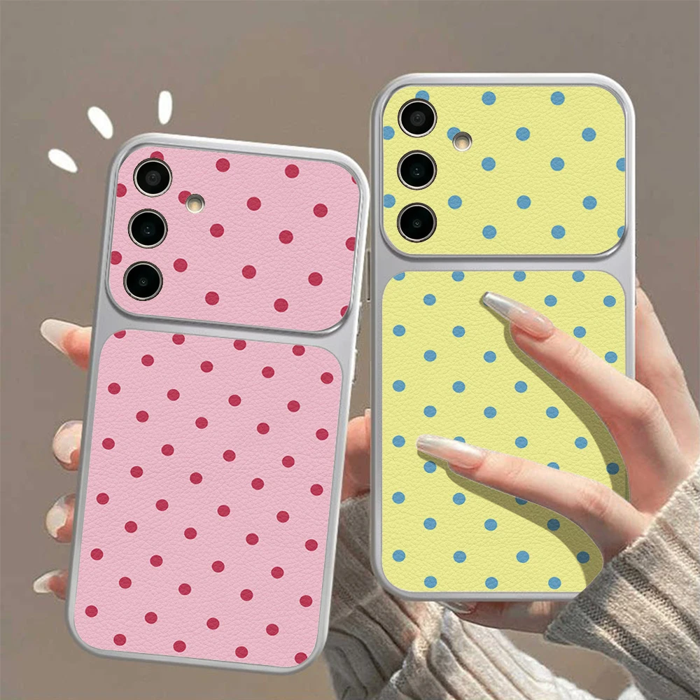 Candy Color Dots Lychee Phone Case For Samsung S26 Ultra A57 A56 A07 S25 S24 S23 Ultra FE A16 A54 A53 A37 A27 Soft Leather Cover