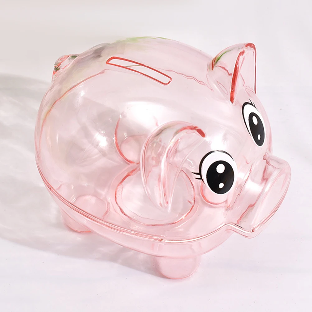 

Kids Piggy Bank Children Coin Jar Transparent Plastic Storage Pig Statue Money Pot Pink Large Size Decorative Saving Pot For