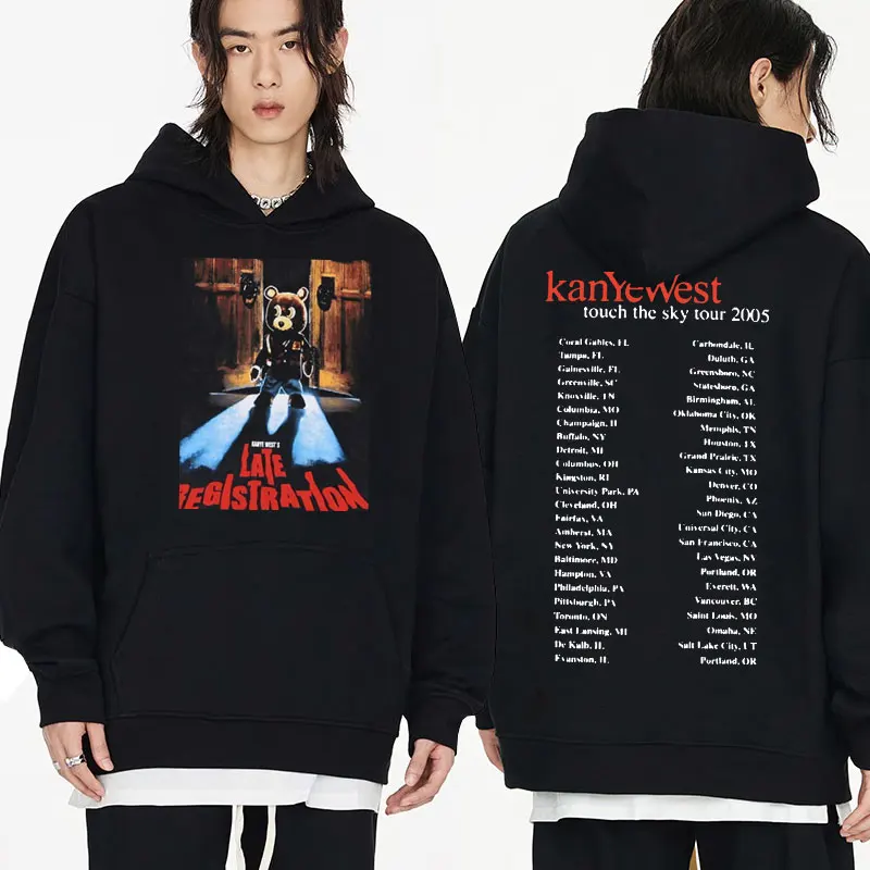 

Vintage 2005 Kanye West Late Registration Tour Hoodie Graphic Hip Hop Harajuku Sweatshirts Unisex Streetwear Fleece Hoodies Male