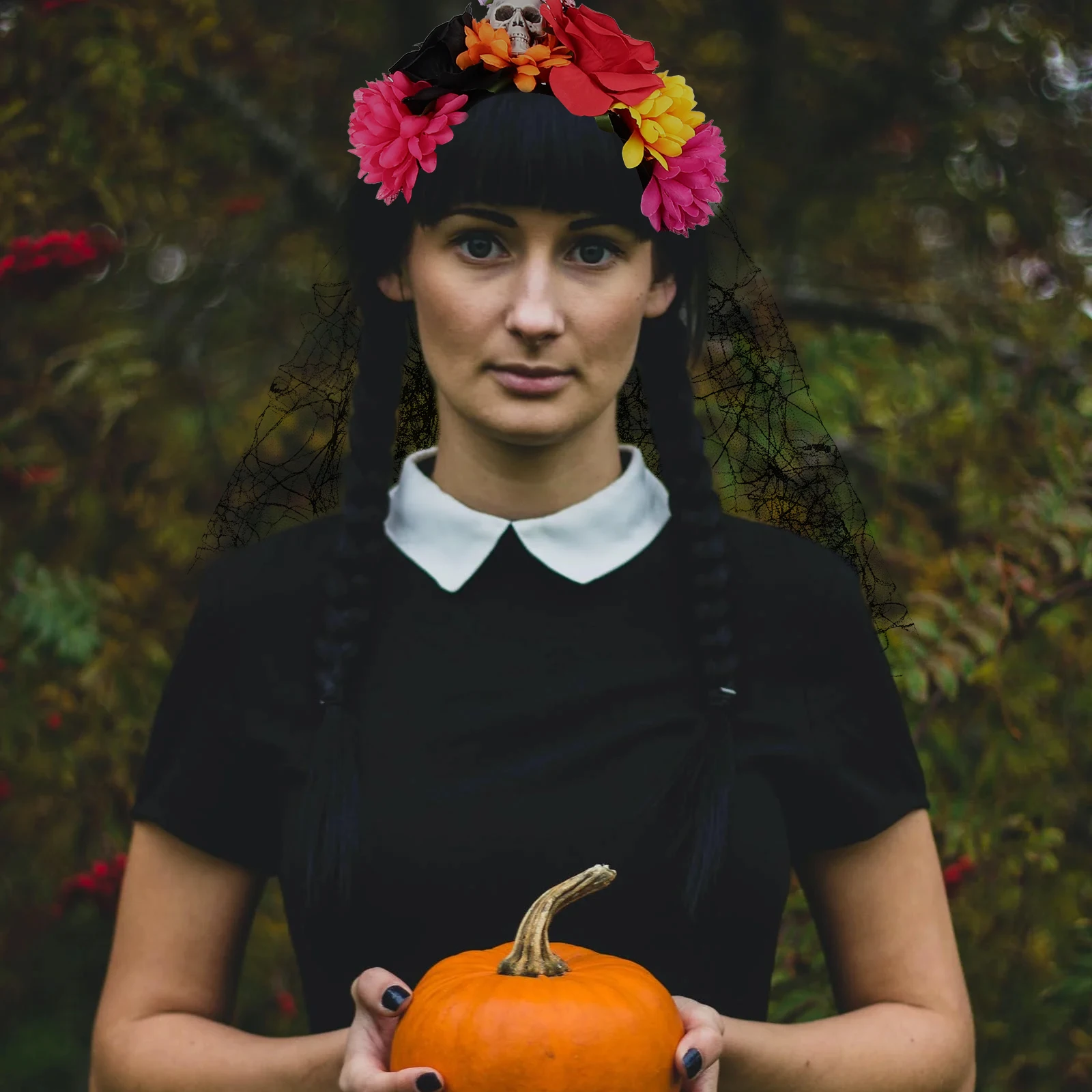 

Headb Halloween Headdress Scary Skull Rose Veil Party Hair Hoops Festival Cosplay Accessories Women GirlsRose Flowers