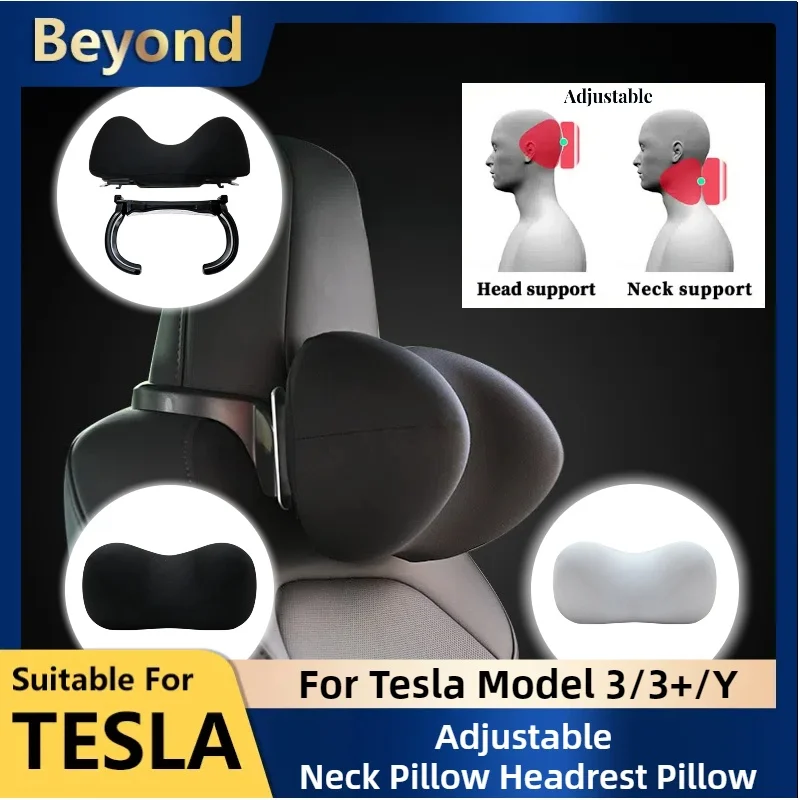 2pcs Neck Pillow Headrest Pillow For Tesla Model 3 Highland 2024 Adjustable Soft Seat Head Support Model 3 Y Car Seat Neck Rest