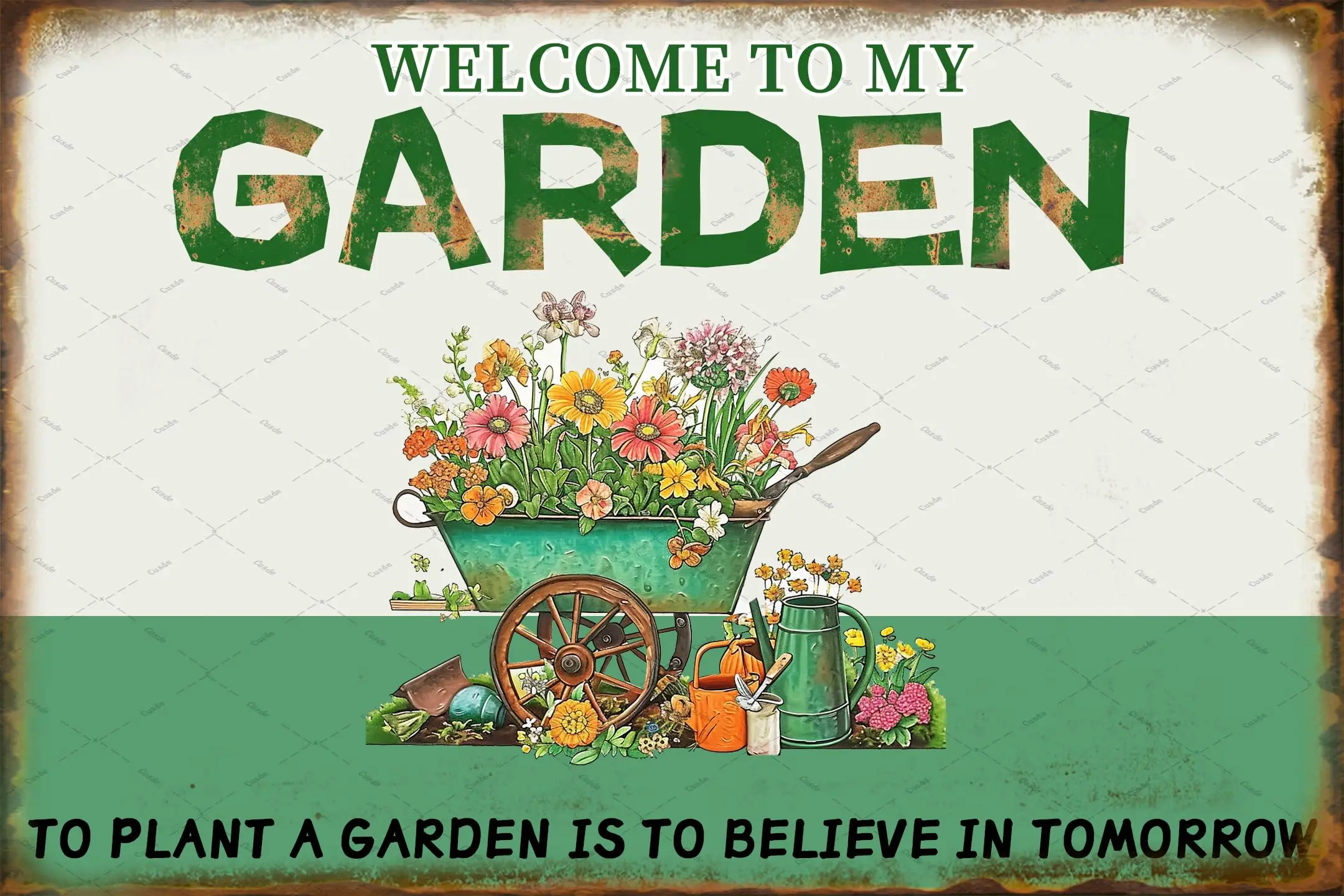 Cusde Garden Metal Tin Sign Welcome to My Garden Wall Art Poster Home Decoration for Farmhouse House Yard 8x12 Inch