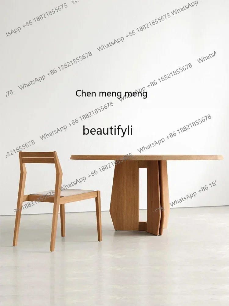 z183 Y Medieval style solid wood household small apartment ash wood dining table wabi sandy wind minimalist round dining table