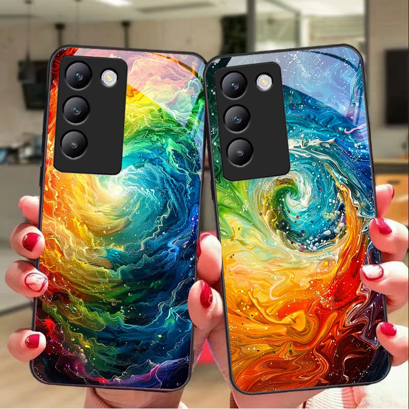 Colorful Starry For Y72 33S 11 03 36 96 Lite 35 16 Iqoo 12 V40 SE 5G 29 40 21 30 X80 Pro Vivo Tempered glass phone case black