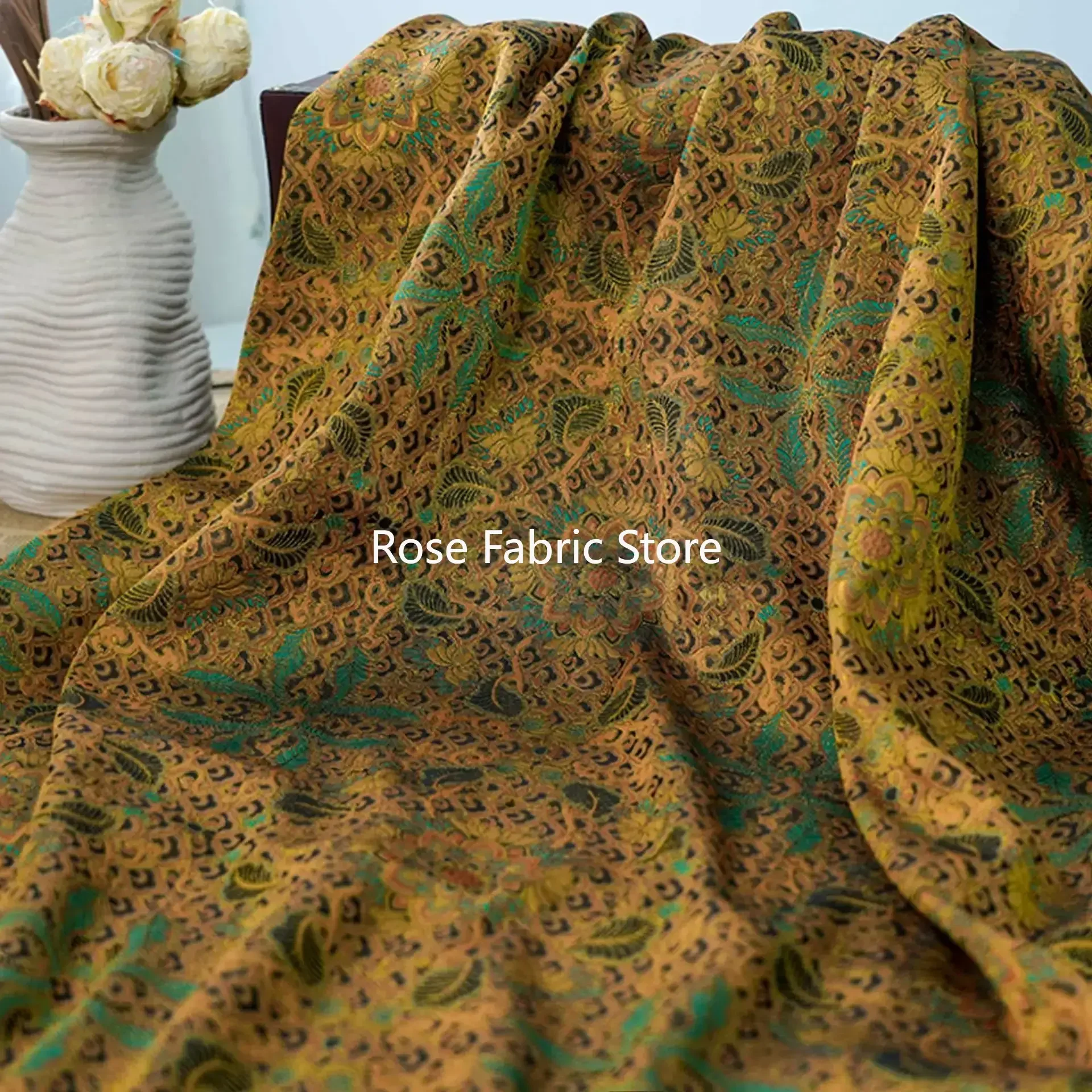 

1 Meter Retro Flower Jacquard Fabric Women's Dress Vest Cheongsam Decorative Sewing Fabric