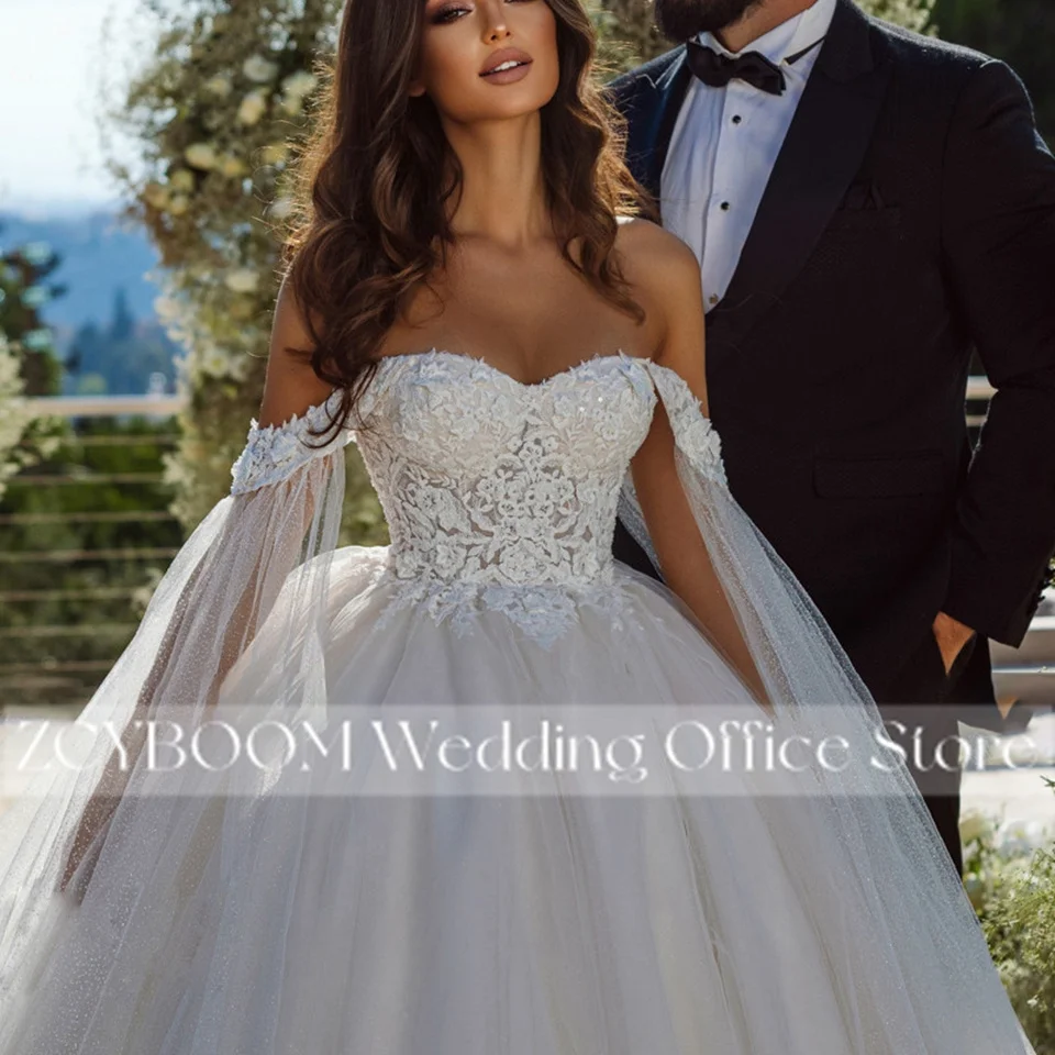 تخصيص قبالة الكتف الحبيب الكرة ثوب الزفاف 2025 أنيقة الأميرة الدانتيل يزين زي العرائس Vestido De Noiva
