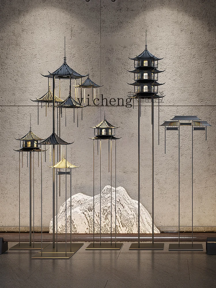 Zk New Chinese Classical Floor Lamp Hotel Lobby Tea House Living Room Pavilion Ornament Decoration Floor Lamp