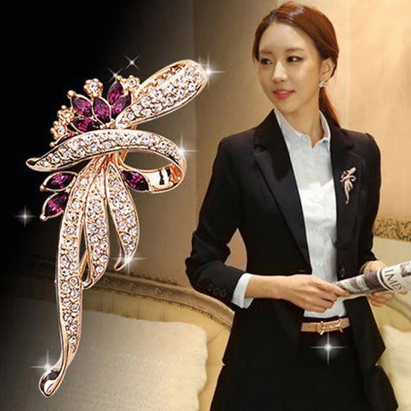 1Pc Elegant Woman Crystal Brooches Pins Fashion Jewelry Clothes Accessories Gift