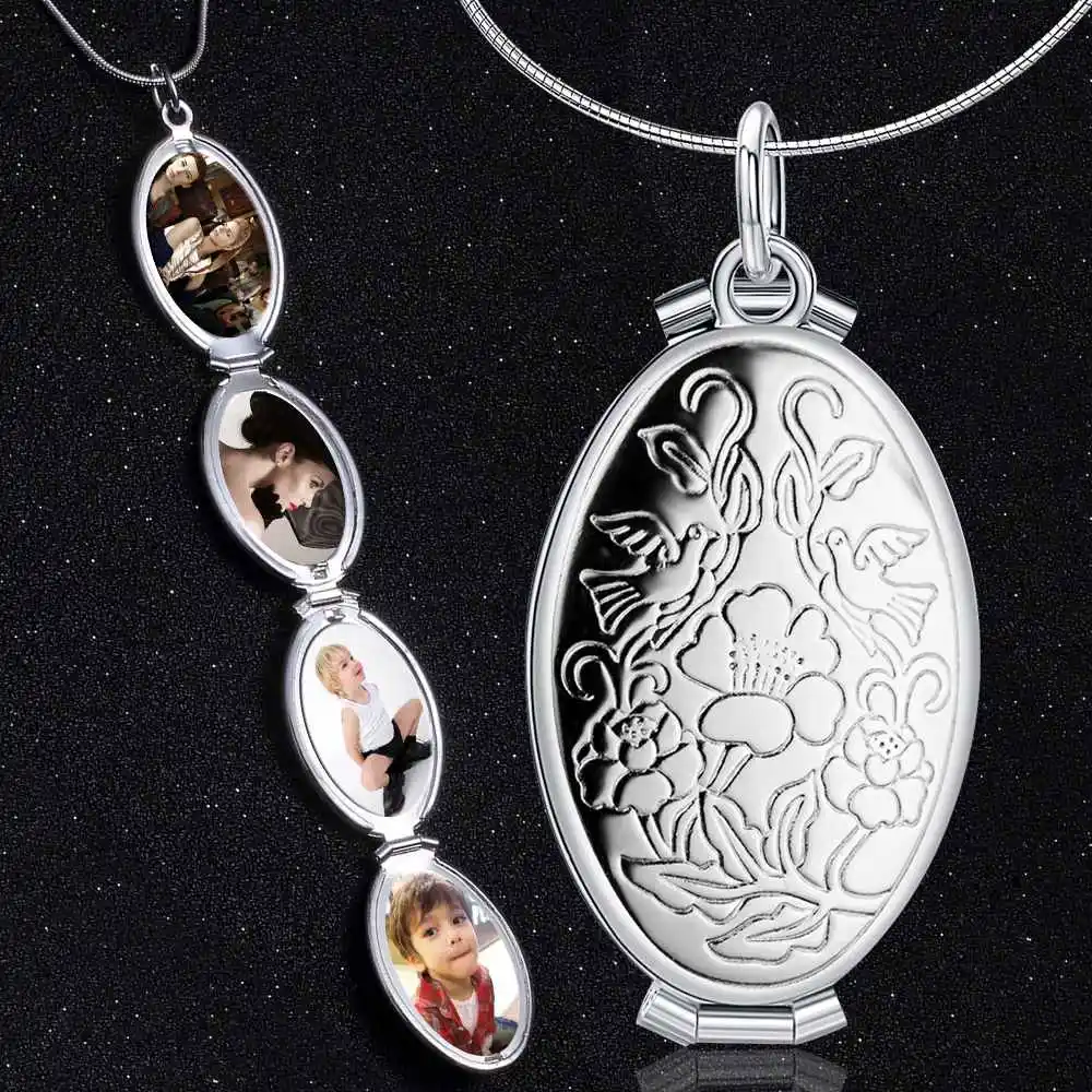 Popular Gold Color Photo Frame Memory Locket Pendant Nekclace For Women Girls 925 Sterling Silver Flower Necklaces Female