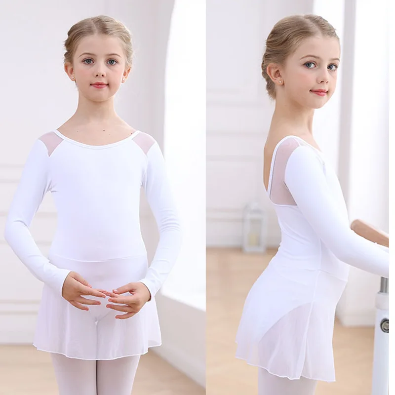 Nylon Kids Balletjurk Meisjes Lange Mouwen Ballet Tutu Rok Danskostuum Performance Danskleding Kinderen Ballerina Feestjurk